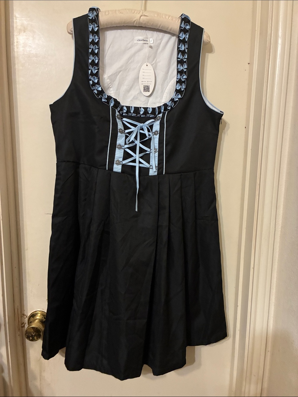 NWT True Love Oktoberfest Dirndl Dress Black Blue Lace Up XL Oktoberfest